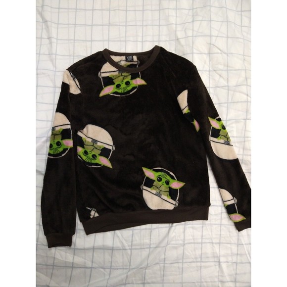 New Star Wars Women Small Baby Yoda The Child Sweater Pullover Cold Rush Brown - Picture 1 of 4